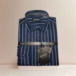 Cotton Printed Stripe Long Sleeve Shirt - Blue White Stripe