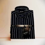 Cotton Printed Stripe Long Sleeve Shirt - DK Olive WhiteStripe